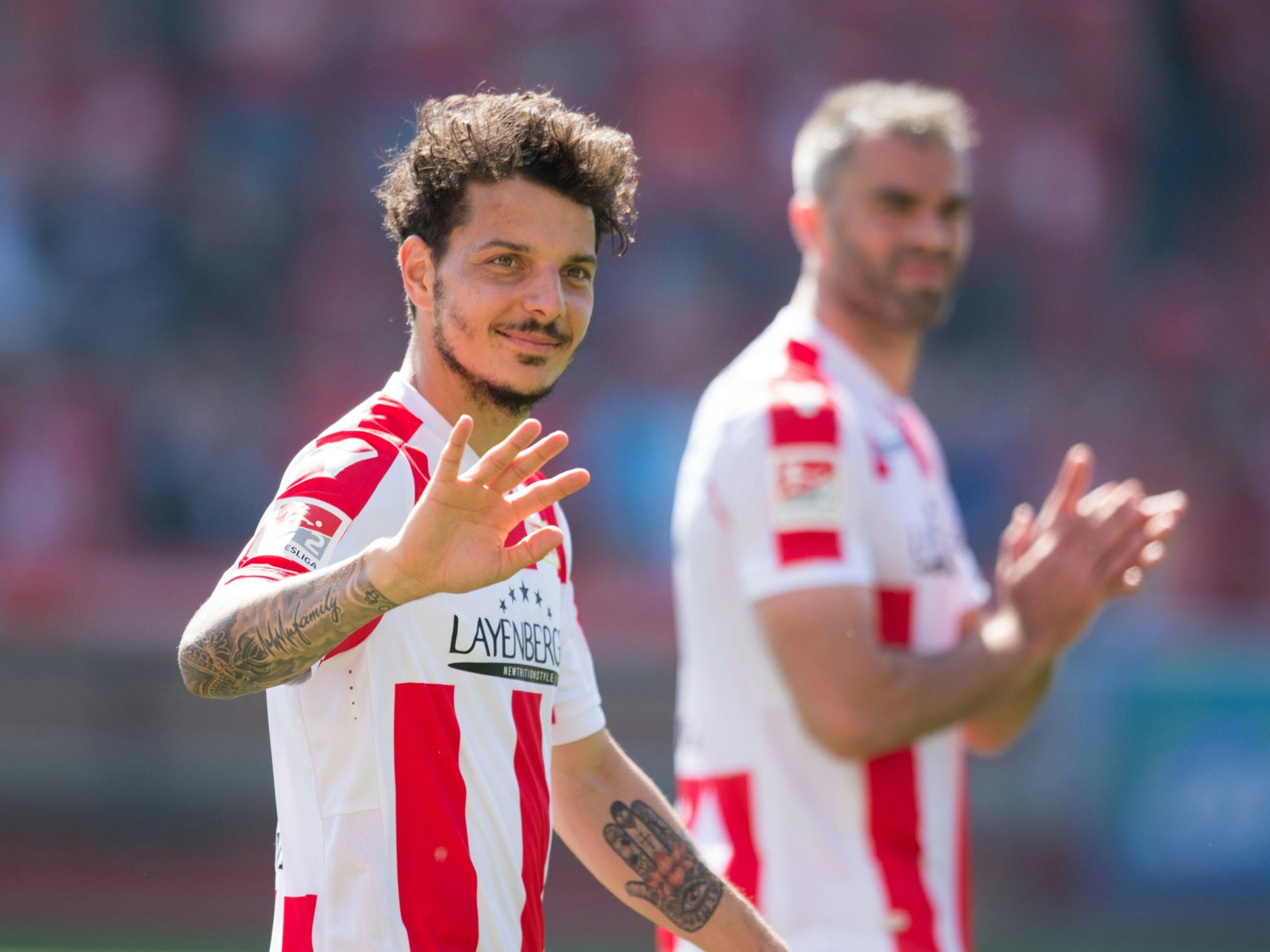 Philipp Hosiner (l.) mit Mitspieler Marc Torrejon bei Union Berlin.