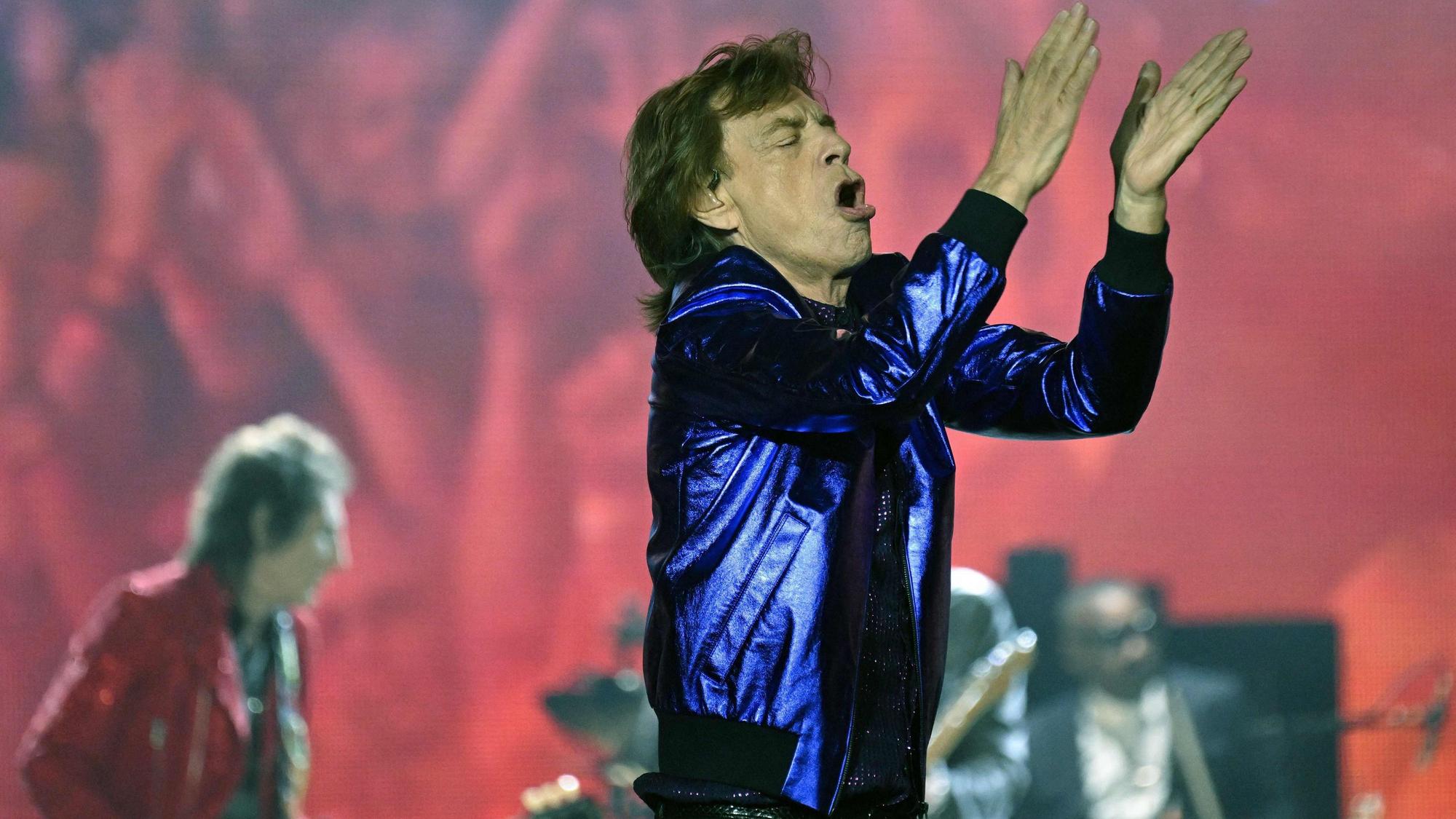 Rolling-Stones-Sänger Mick Jagger beim Konzert in Aktion.