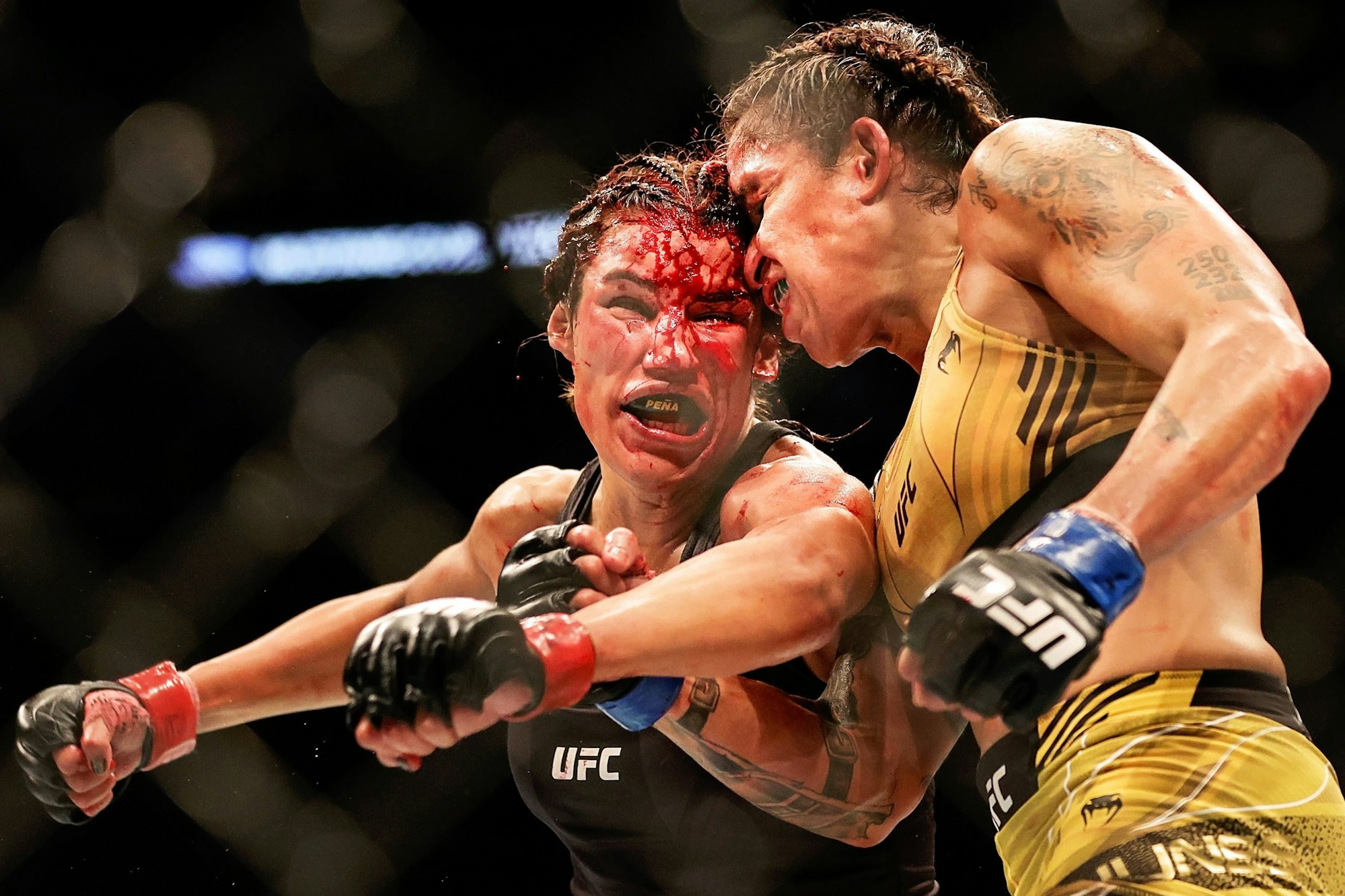 Amanda Nunes (r.) gegen Julienna Pena im UFC-Titelkampf in Dallas.