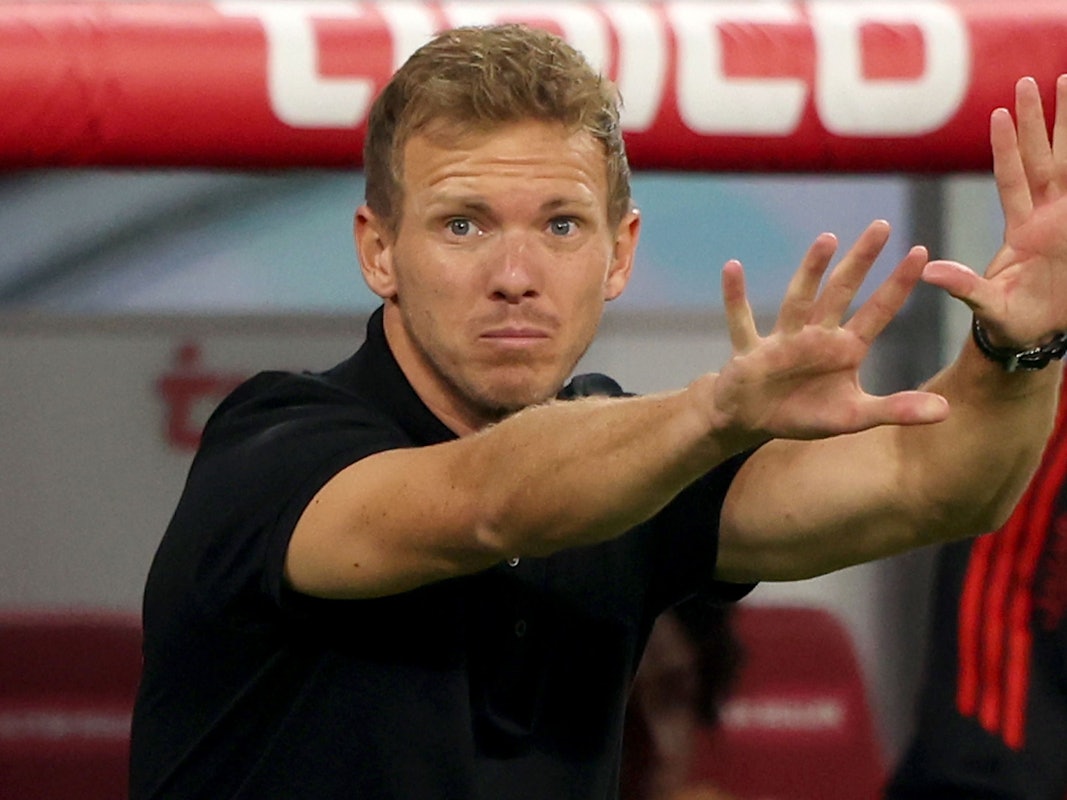 Julian Nagelsmann gestikuliert am Spielfeldrand.