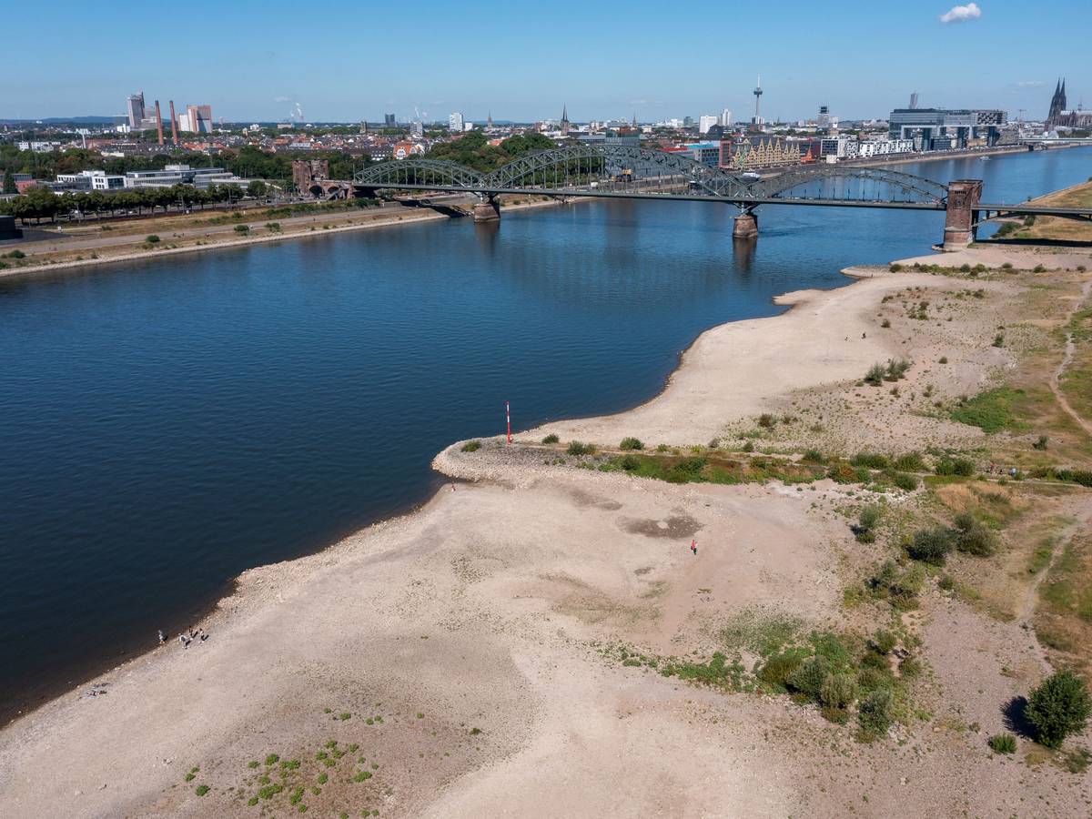 Die Sand- und Kiesbänke am Poller Rheinufer sind zurzeit ungewöhnlich breit. Spaziergänger haben hier eine Granate aus dem Ersten Weltkrieg gefunden.