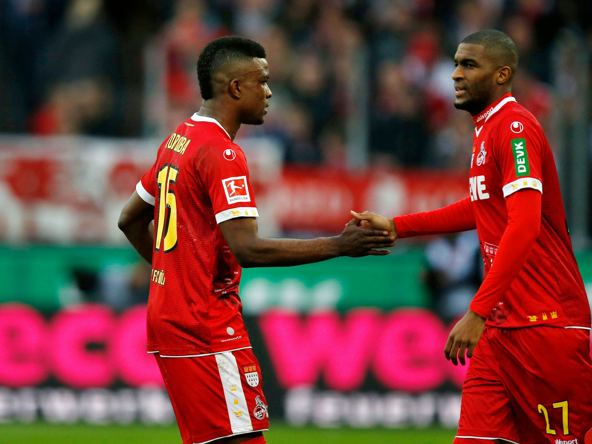 Jhon Cordoba (l.) und Anthony Modeste am 16. Februar 2020 im Spiel gegen den FC Bayern München.