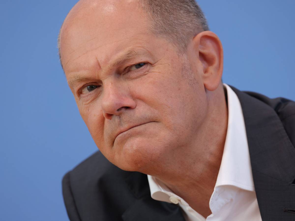 Bundeskanzler Olaf Scholz (SPD) bei seiner Sommerpressekonferenz am Donnerstag (11. August).