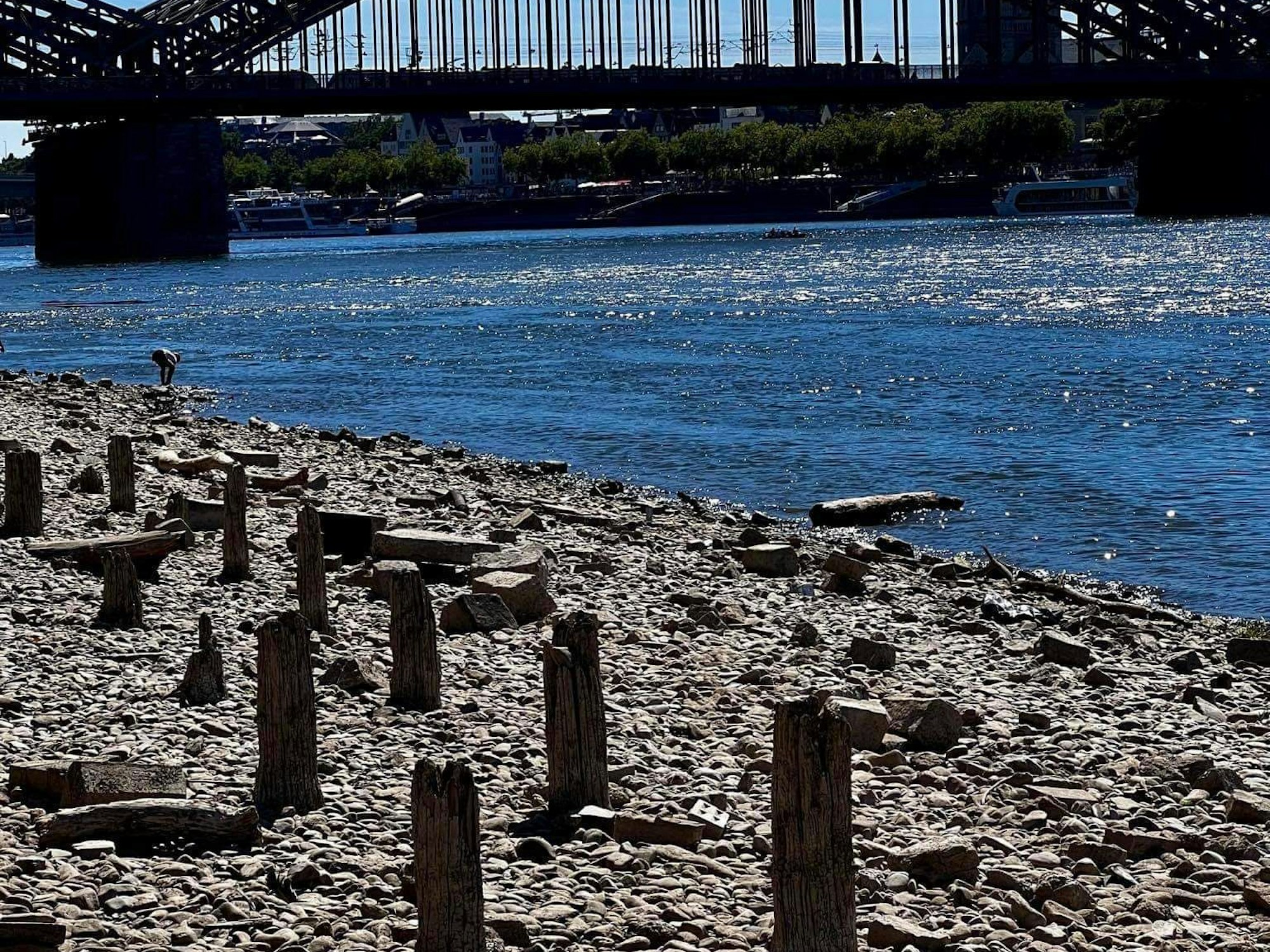 Überreste der Patton-Brücke am Kölner Rheinufer.