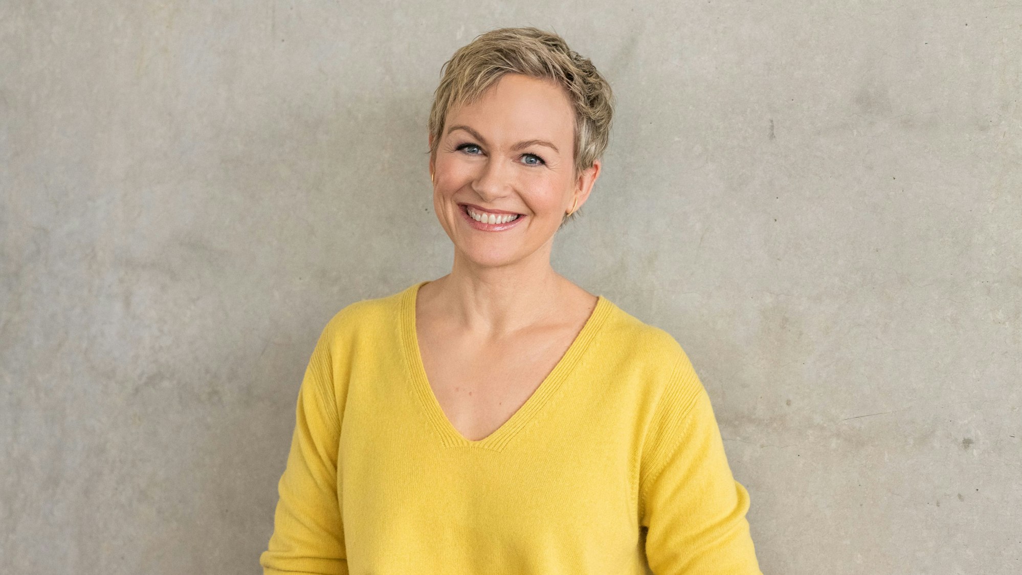 Karen Heinrichs, hier bei einem Fototermin für das SAT.1-Frühstücksfernsehen am Sonntag, ist ein wahrer Sonnenschein.