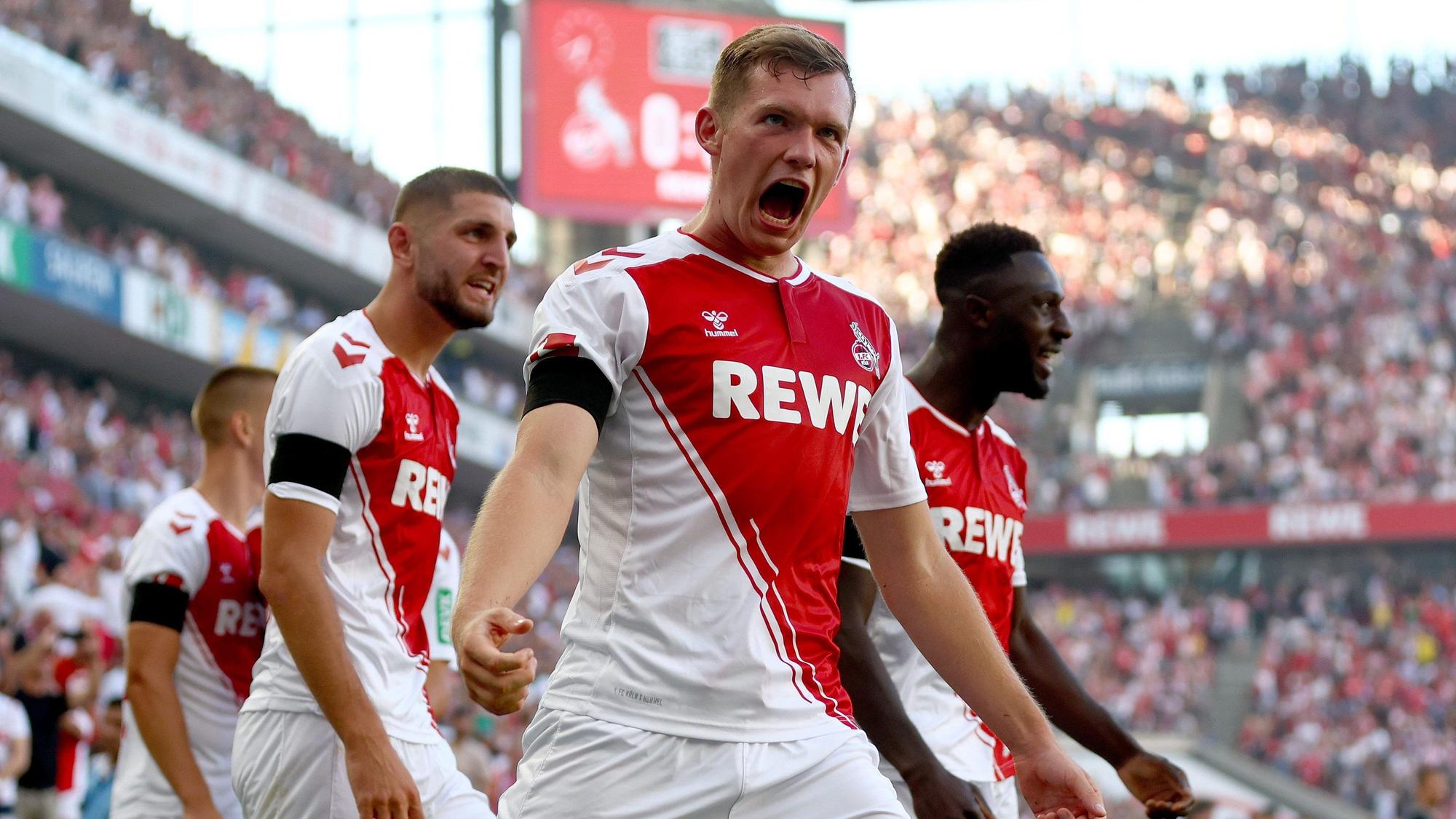 Luca Kilian jubelt im Trikot des 1. FC Köln