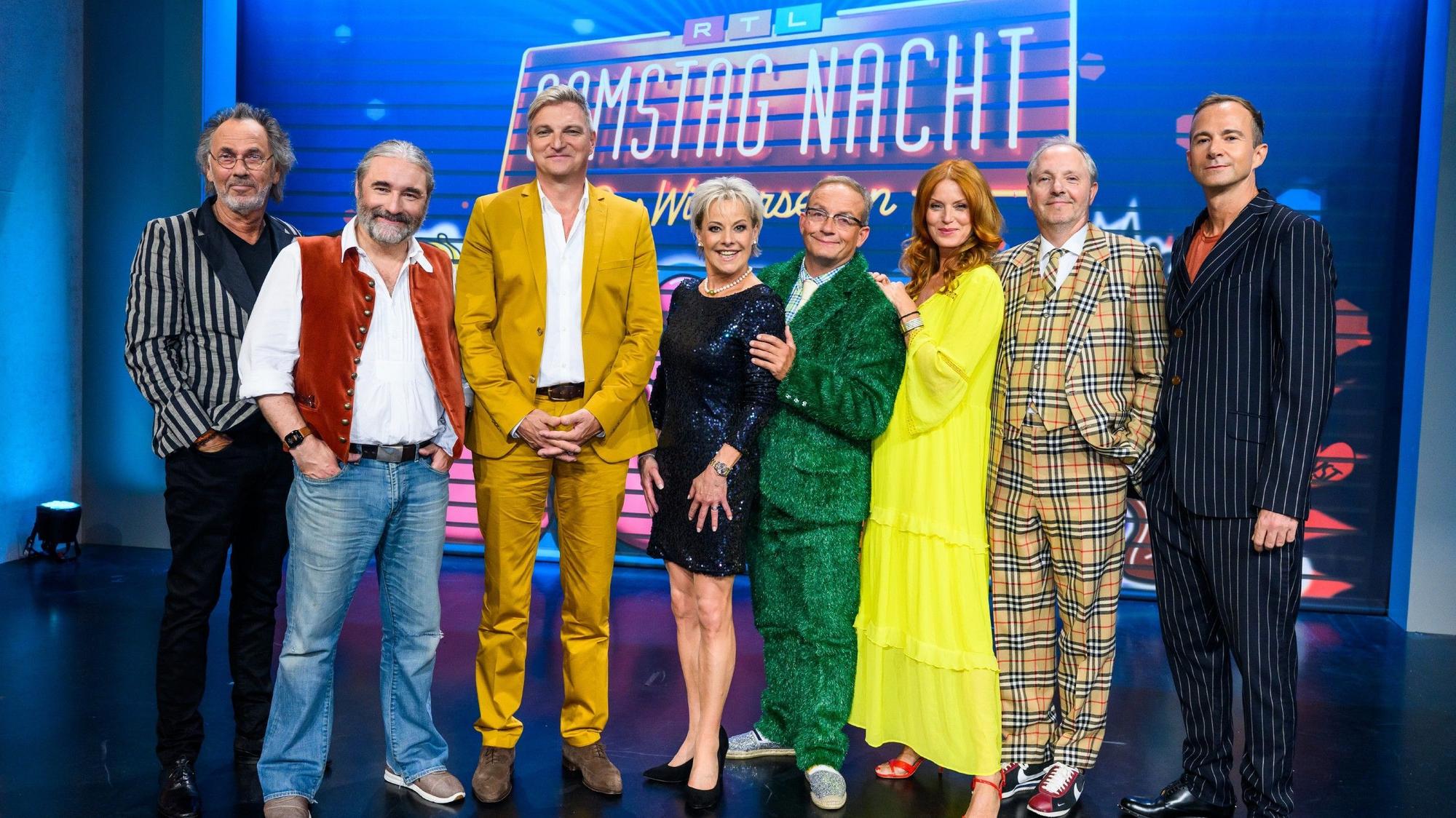 Tommy Krappweis, Stefan Jürgens, Tanja Schumann, Wigald Boning, Esther Schweins, Olli Dittrich und Mark Weigel (v.l.) sind im Herbst beim Comeback von „RTL Samstag Nacht“ dabei.