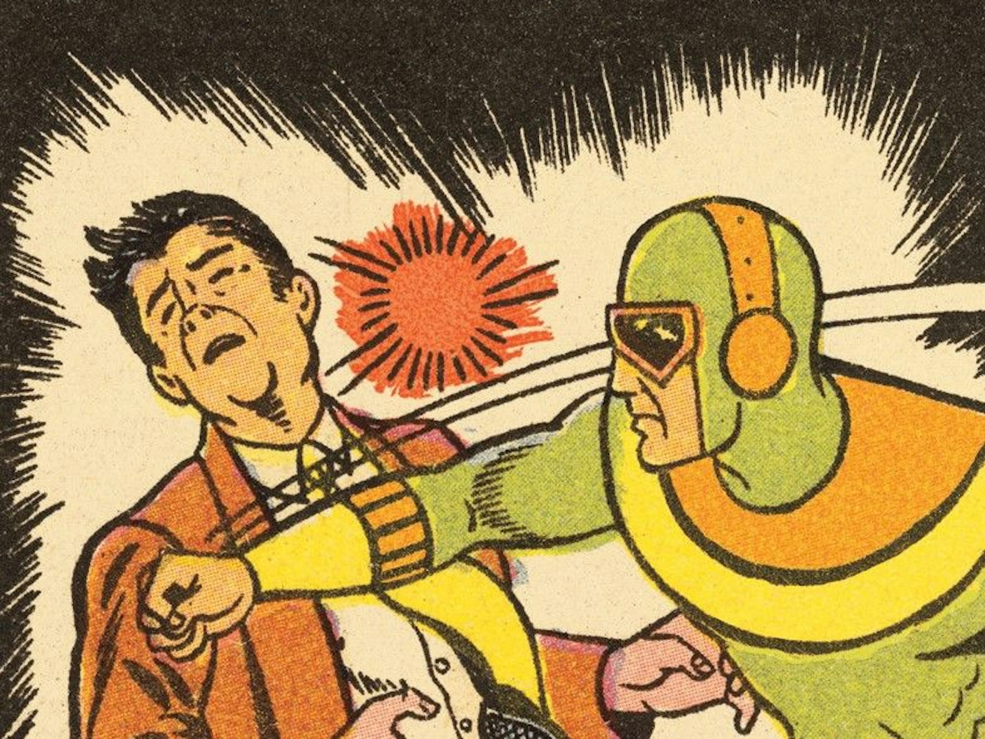 Ein Superheld schlägt einen anderen Mann auf einem undatierten Comic-Symbolfoto zum Thema Schlagfertigkeit