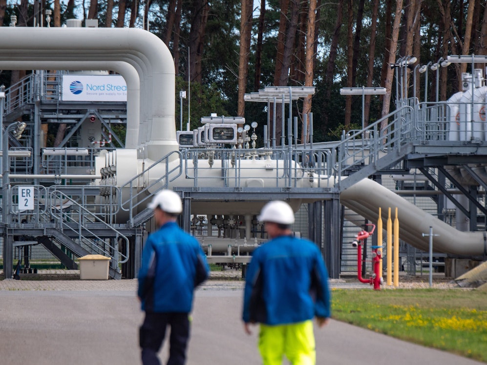 Rohrsysteme und Absperrvorrichtungen in der Gasempfangsstation der Ostseepipeline Nord Stream 1 in Mecklenburg-Vorpommern.Stefan Sauer/dpa