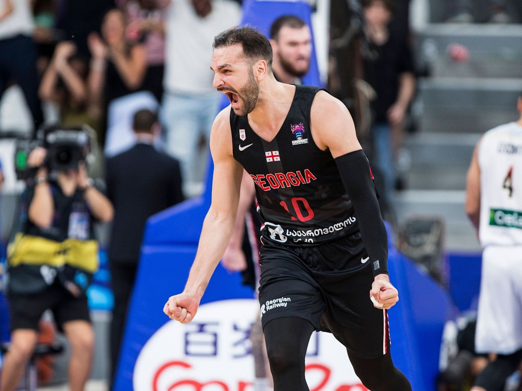 Duda Sanadze schreit bei der Basketball-EM in Tiflis.