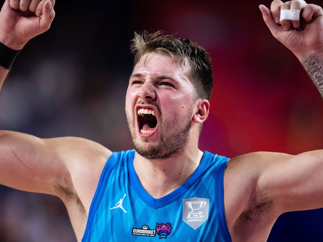 Sloweniens Luka Doncic jubelt während der Partie.