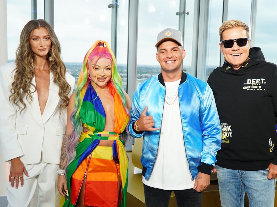 Leony, Katja Krasavice, Pietro Lombardi und Dieter Bohlen (v.l.) bilden bei DSDS 2023 die Jury.
