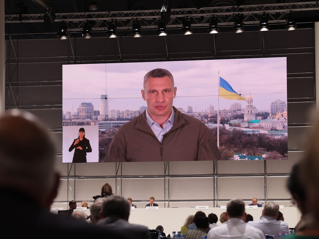 Kyjiws Bürgermeister Vitali Klitschko spricht am Samstag (9. September) auf dem CDU-Parteitag in Hannover.