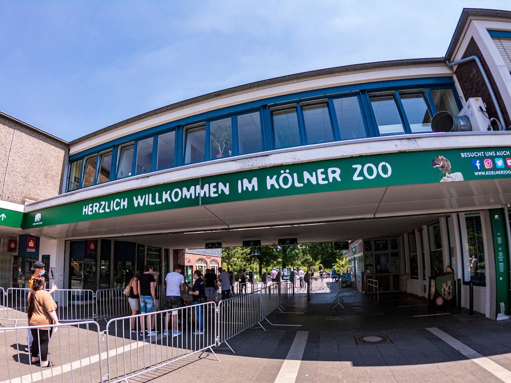 Menschen stehen am Eingang des Kölner Zoos an.