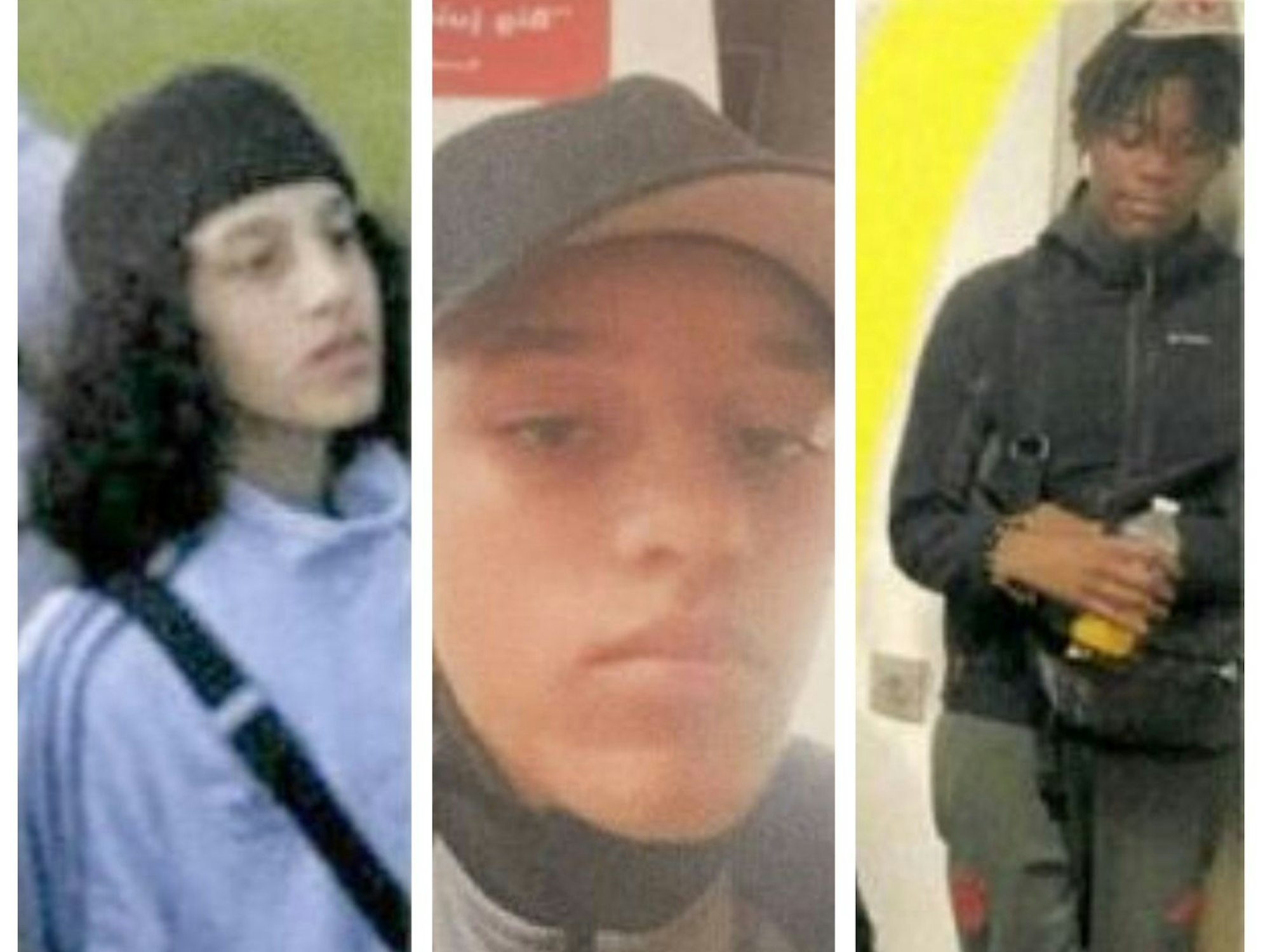 Ein Foto mit drei Personen, nach denen die Polizei fahndet.