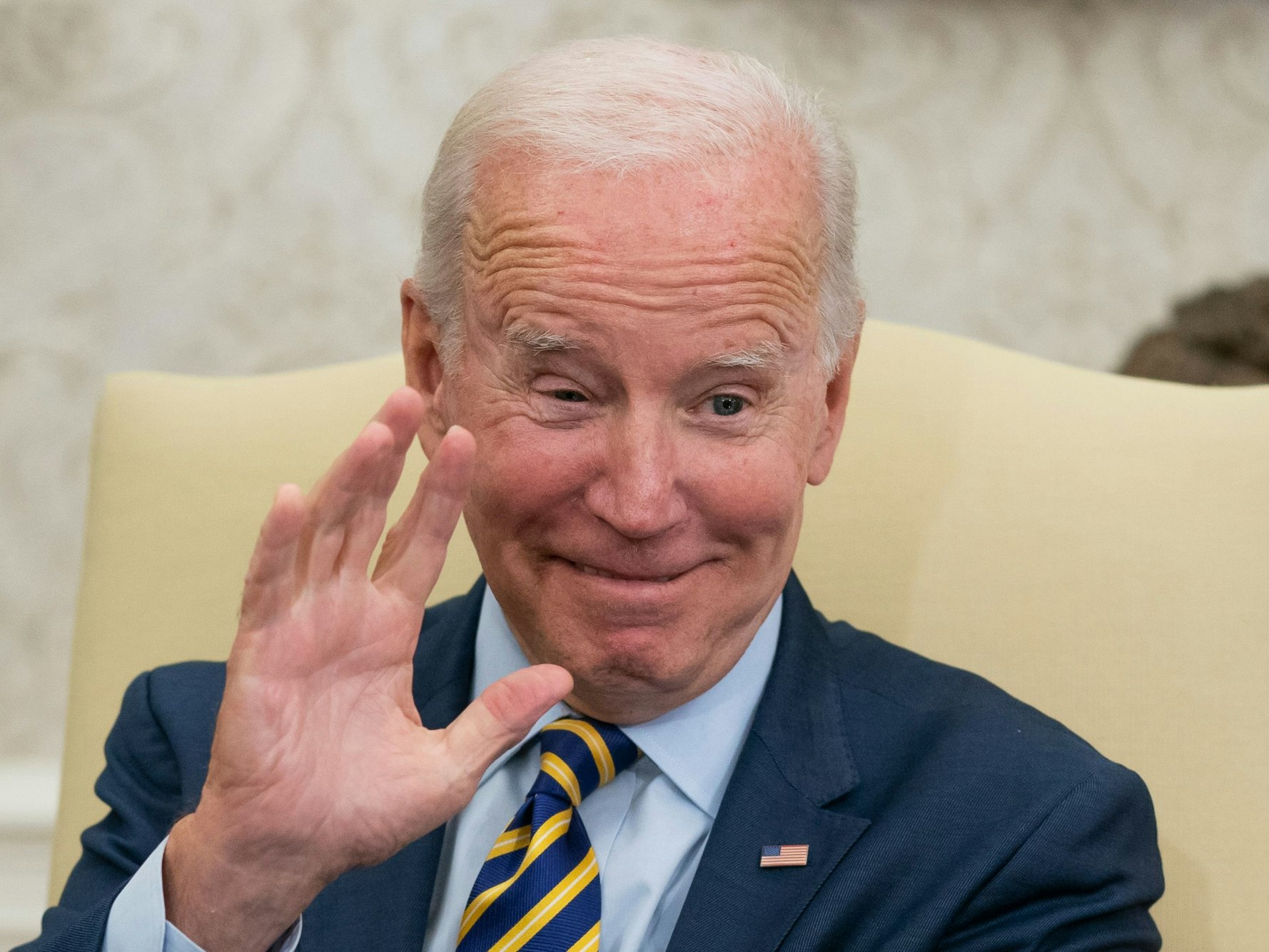 ‚Joe Biden, Präsident der USA, winkt während eines Treffens mit dem südafrikanischen Präsidenten am 16. September 2022.‘