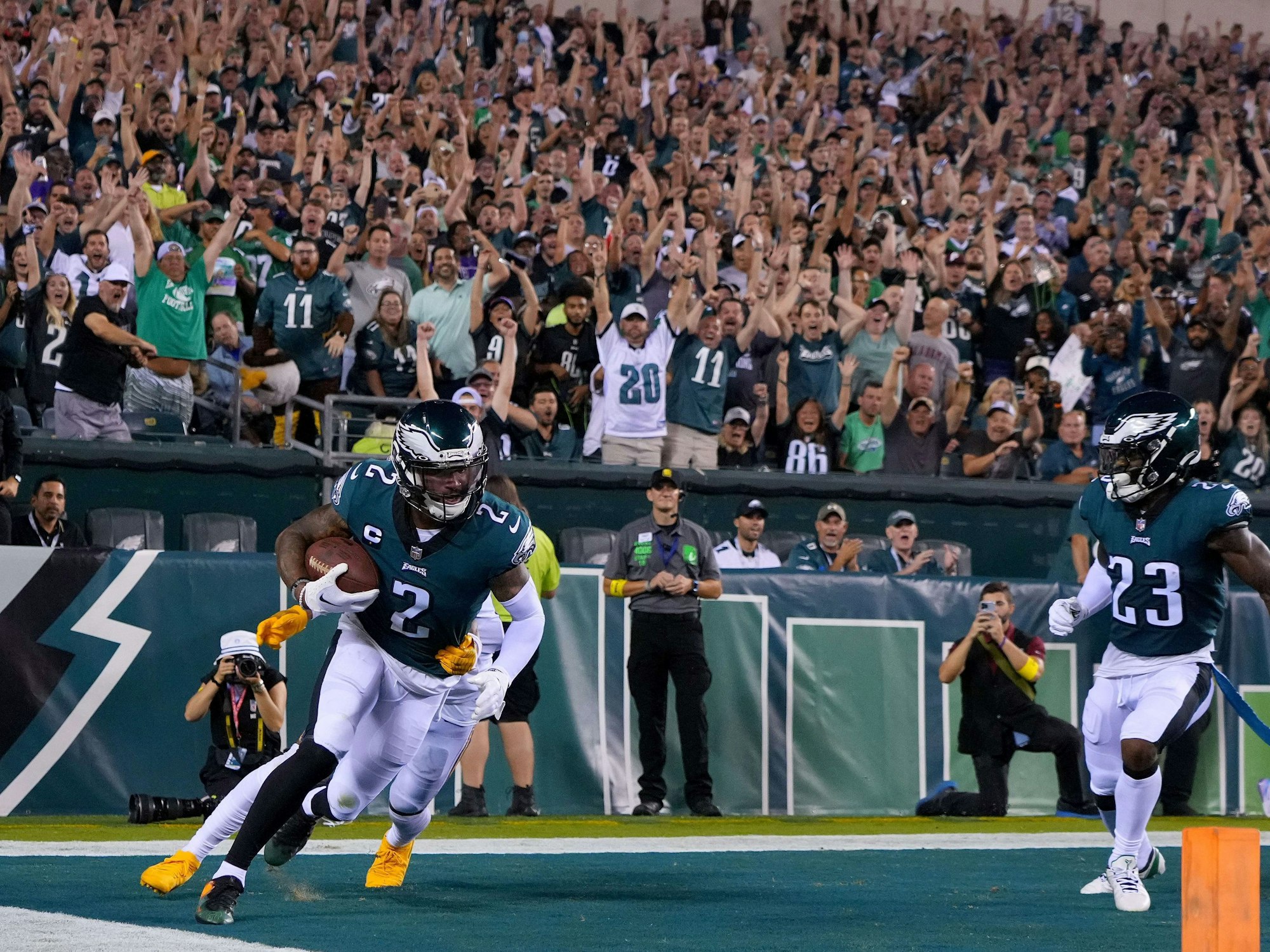 Philadelphia feiert einen Touchdown im Spiel gegen die Minnesota Vikings.