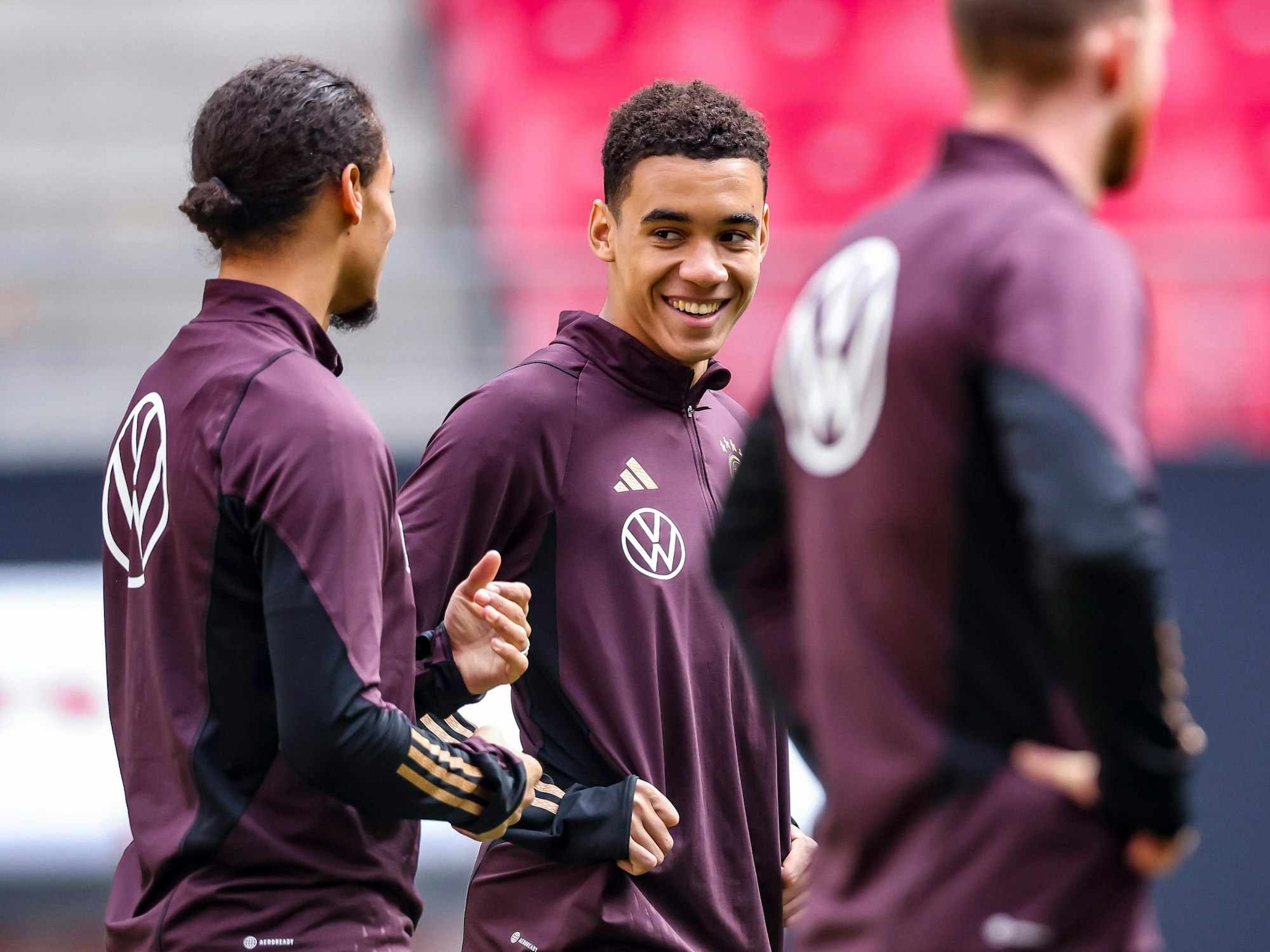 Abschlusstraining vor dem Spiel gegen England, Red Bull Arena: Spieler Jamal Musiala (M) nimmt am Training teil.