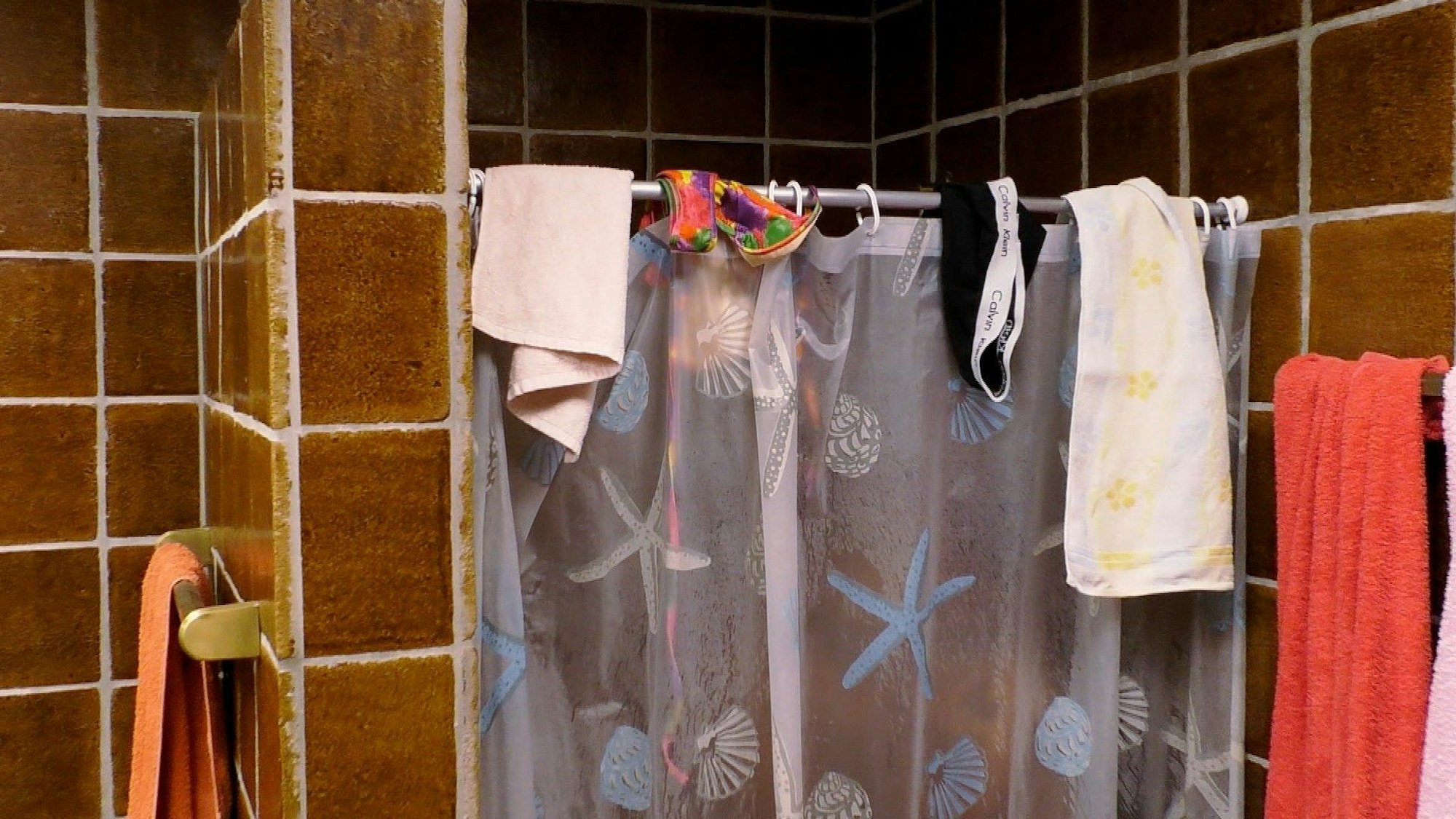 Zu sehen ist eine Dusche im „Sommerhaus der Stars“.