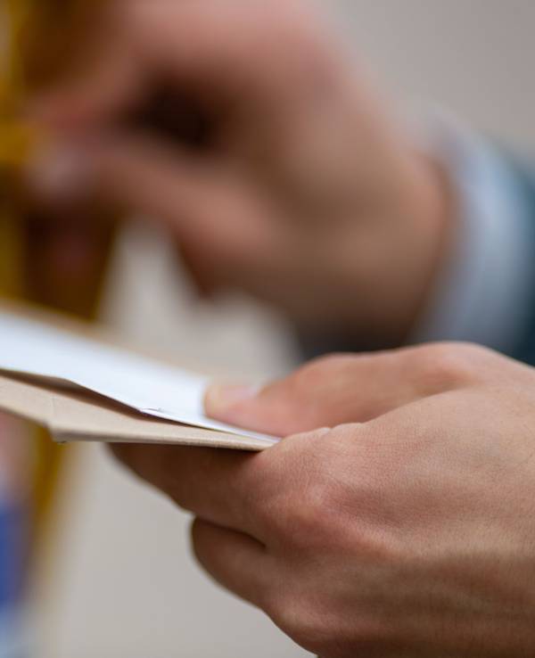 Ein Mann wirft Briefe in einen Briefkasten. Die Aufnahme dient als Symbolfoto.
