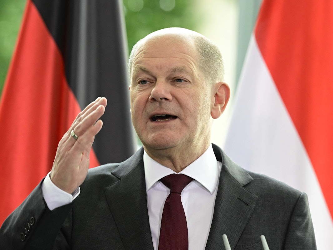 Der deutsche Bundeskanzler Olaf Scholz bei einer Pressekonferenz Anfang Oktober 2022.