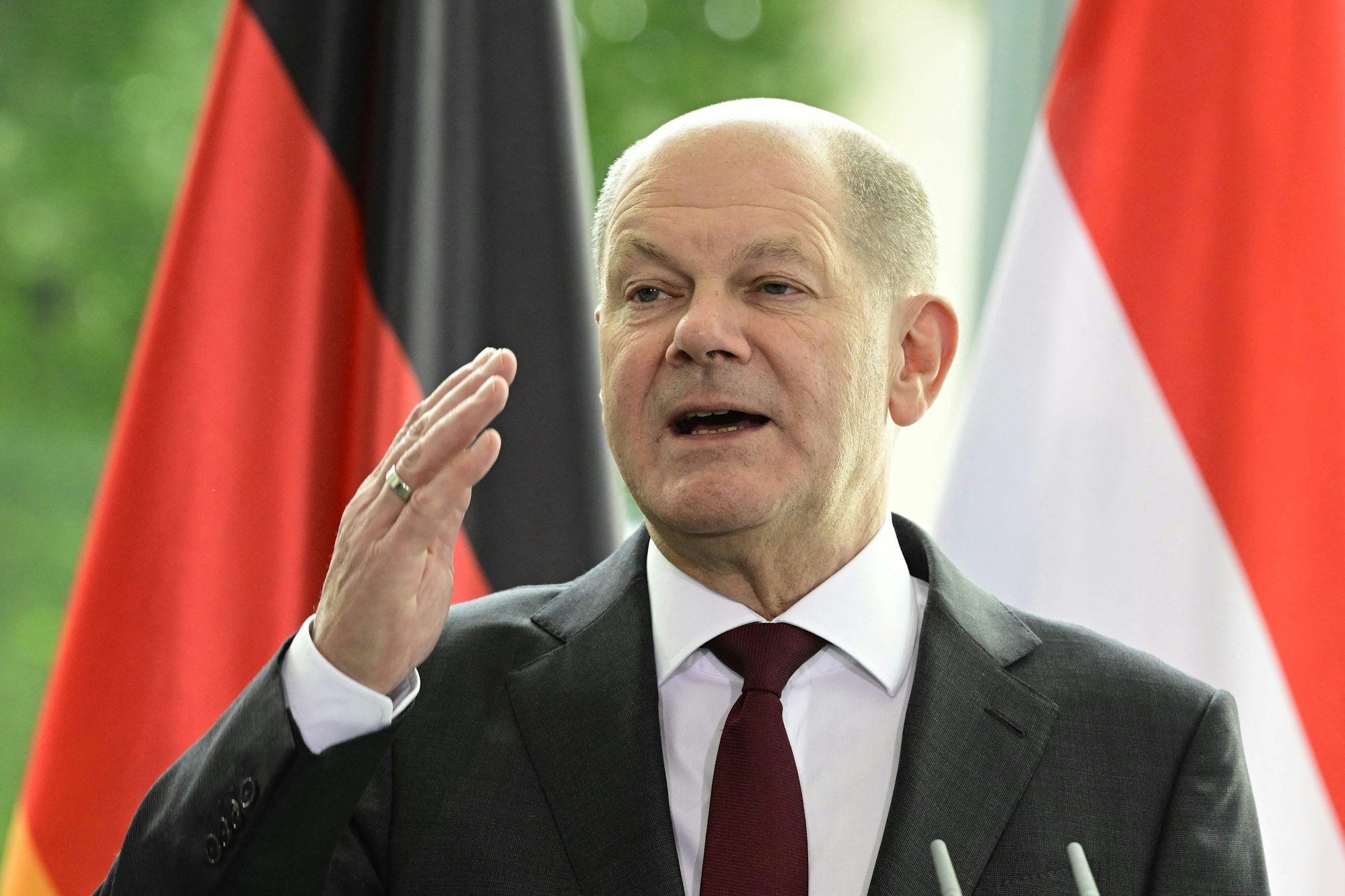 Der deutsche Bundeskanzler Olaf Scholz bei einer Pressekonferenz Anfang Oktober 2022.