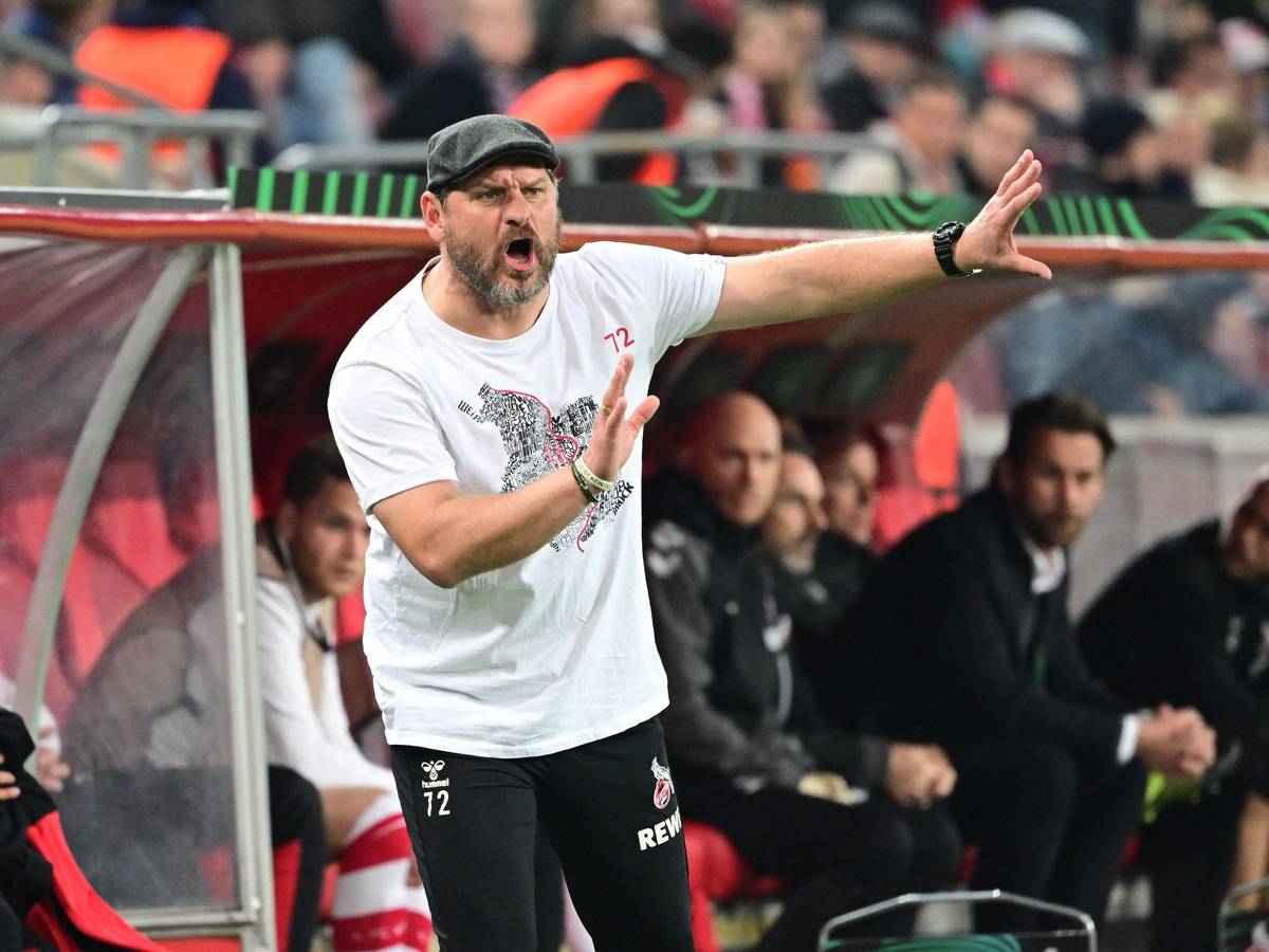 Trainer Steffen Baumgart beim Conference-League-Heimspiel des 1. FC Köln gegen Partizan Belgrad