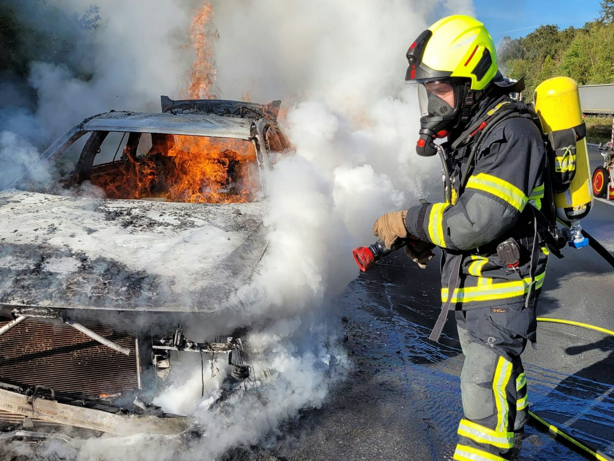 Einsatz für die Freiwillige Feuerwehr Sankt Augustin am Freitagnachmittag (7. Oktober 2022) auf der A3 Richtung Frankfurt.