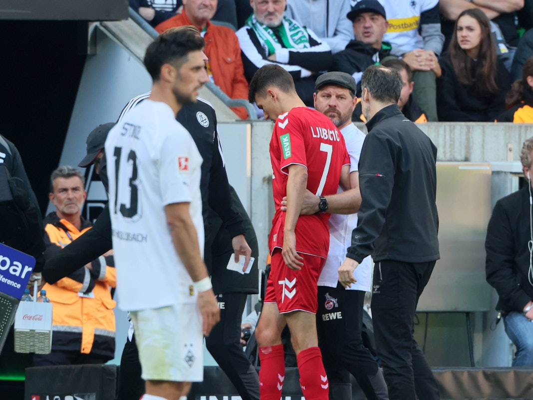 Dejan Ljubicic wurde beim 2:5 des 1. FC Köln in Mönchengladbach am Sonntag (9. Oktober 2022) verletzt ausgewechselt.