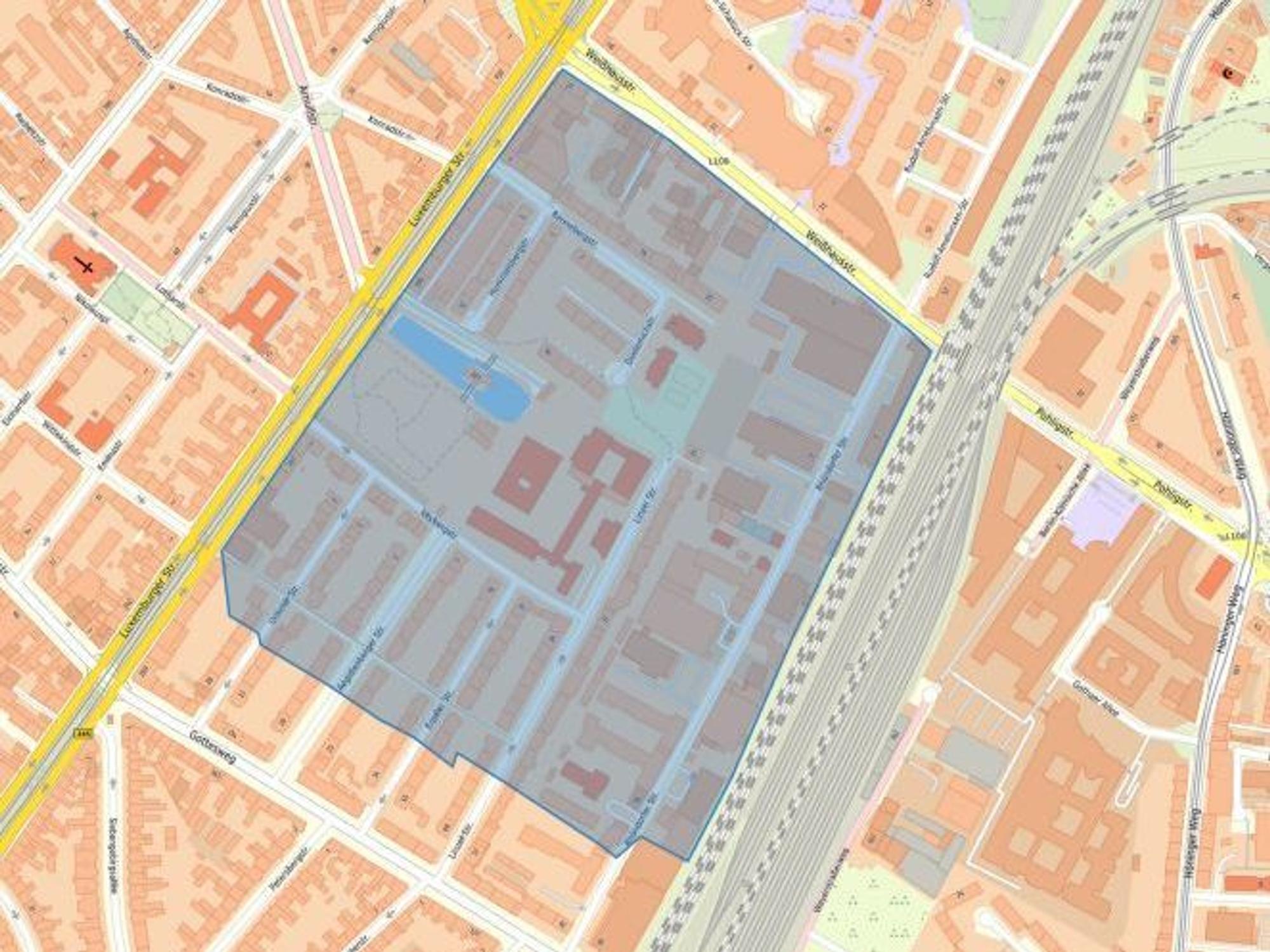 Der Blindgänger wurde auf dem Schulgrundstück des Hildegard-von-Bingen-Gymnasiums an der Leybergstraße entdeckt. Das Foto zeigt den Evakuierungsbereich.