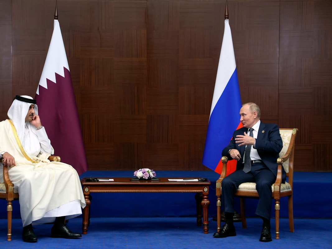 Wladimir Putin und Tamim bin Hamad Al Thani sprachen auch über die Fußball-WM.