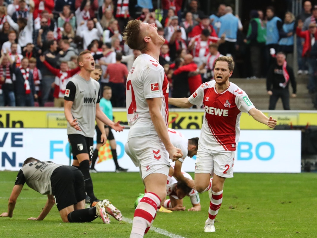 Steffen Tigges brüllte seine Freude über den 3:2-Siegtreffer des 1. FC Köln gegen den FC Augsburg (am Sonntag, 16. Oktober 2022) gen Himmel.