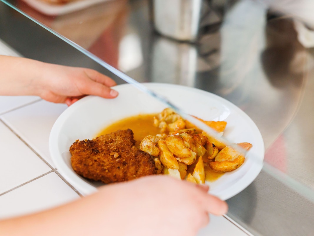 An Freiburgs Schulen soll bald nur noch vegetarisches Essen ausgegeben werden. Das Symbolfoto zeigt einen vollen Mensa-Teller.