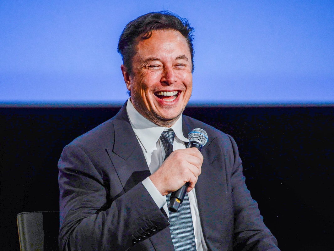 Elon Musk hält ein Mikro in der Hand.