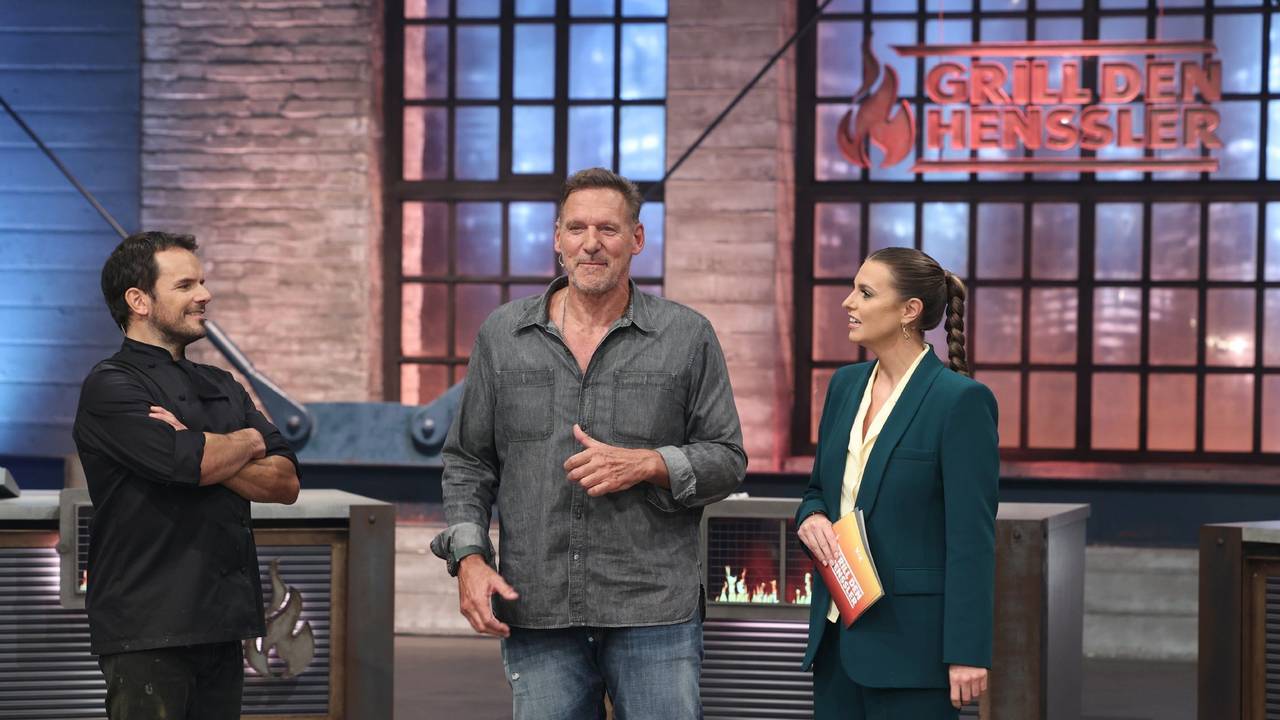 Steffen Henssler (l.), Ralf Moeller und Laura Wontorra während der Show.