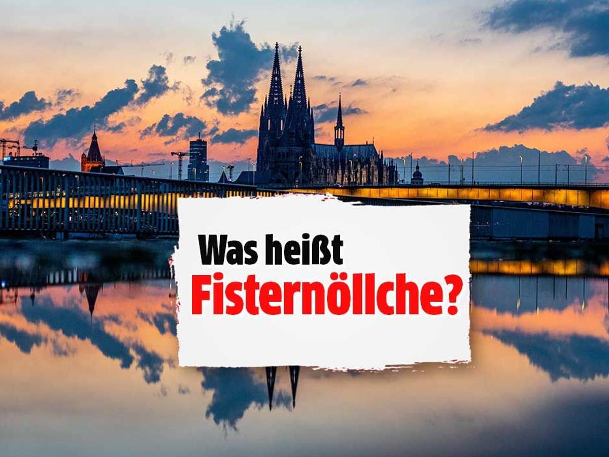 „Fisternöllche“ – Schrift liegt auf dem Foto, im Hintergrund ist der Kölner Dom zu sehen.