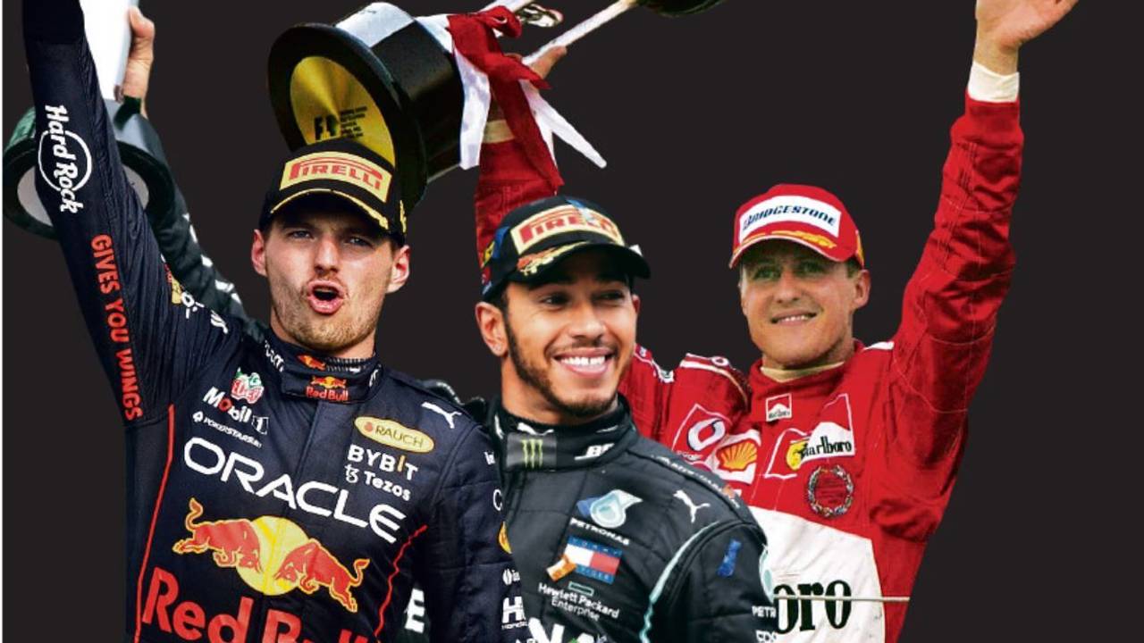 Drei Rekordfahrer der Formel 1: Max Verstappen feierte in Mexiko seinen 14. Saisonsieg, Lewis Hamilton 2020 in Istanbul seinen siebten WM-Titel und Michael Schumacher 2004 in Suzuka seinen siebten Titel und 13. Saisonsieg.
Fotos: imago
