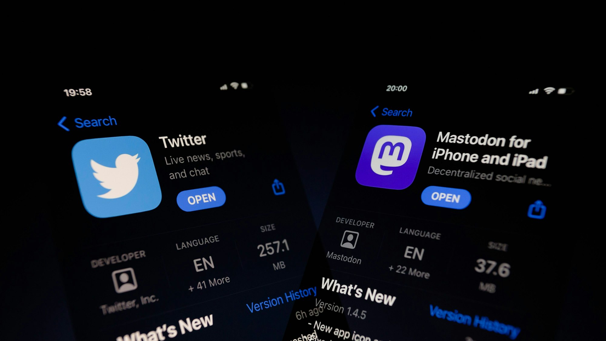 Die Apps von Twitter und Mastodon.
