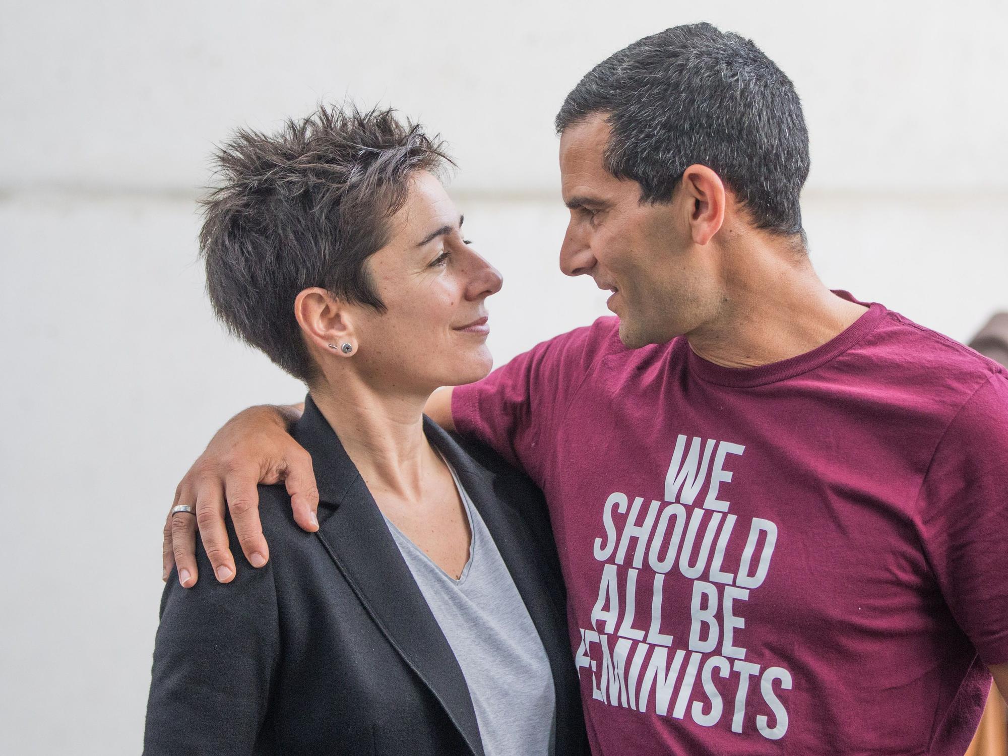 Die Moderatoren Dunja Hayali und Mitri Sirin im Rahmen des Runden Tisches "Frauen in Kultur und Medien" am 17.07.2017 in Berlin.