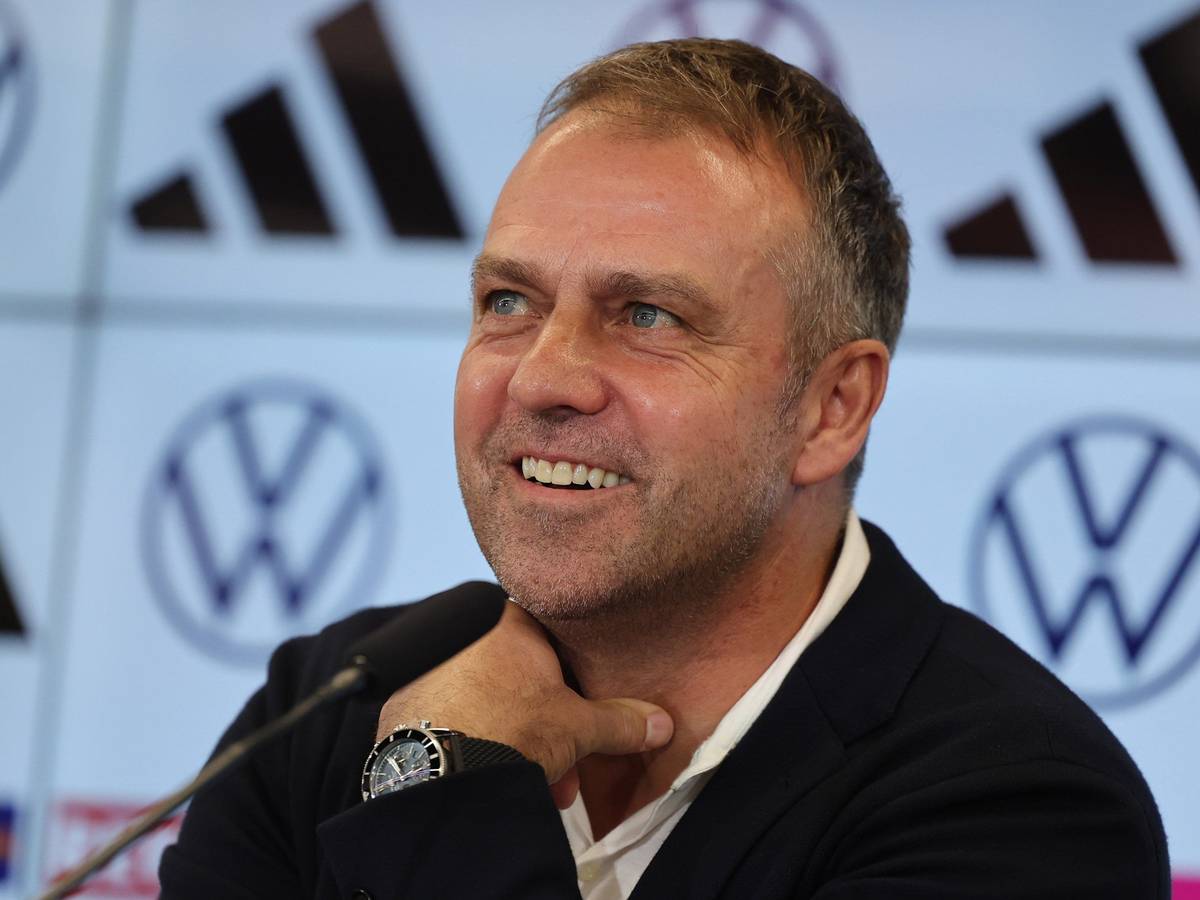 Bundestrainer Hansi Flick bei der Pressekonferenz.