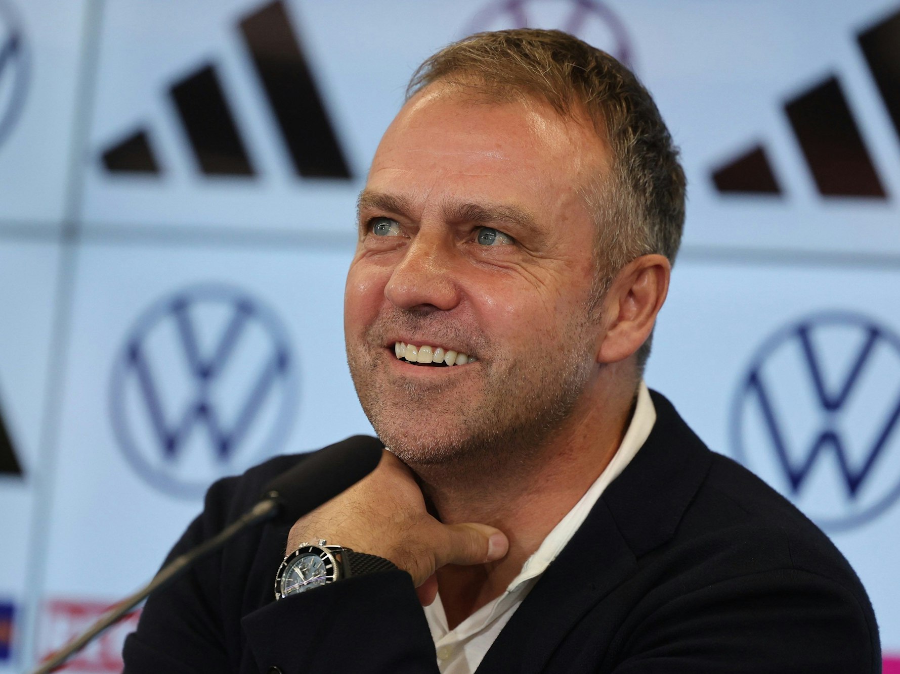 Bundestrainer Hansi Flick bei der Pressekonferenz.