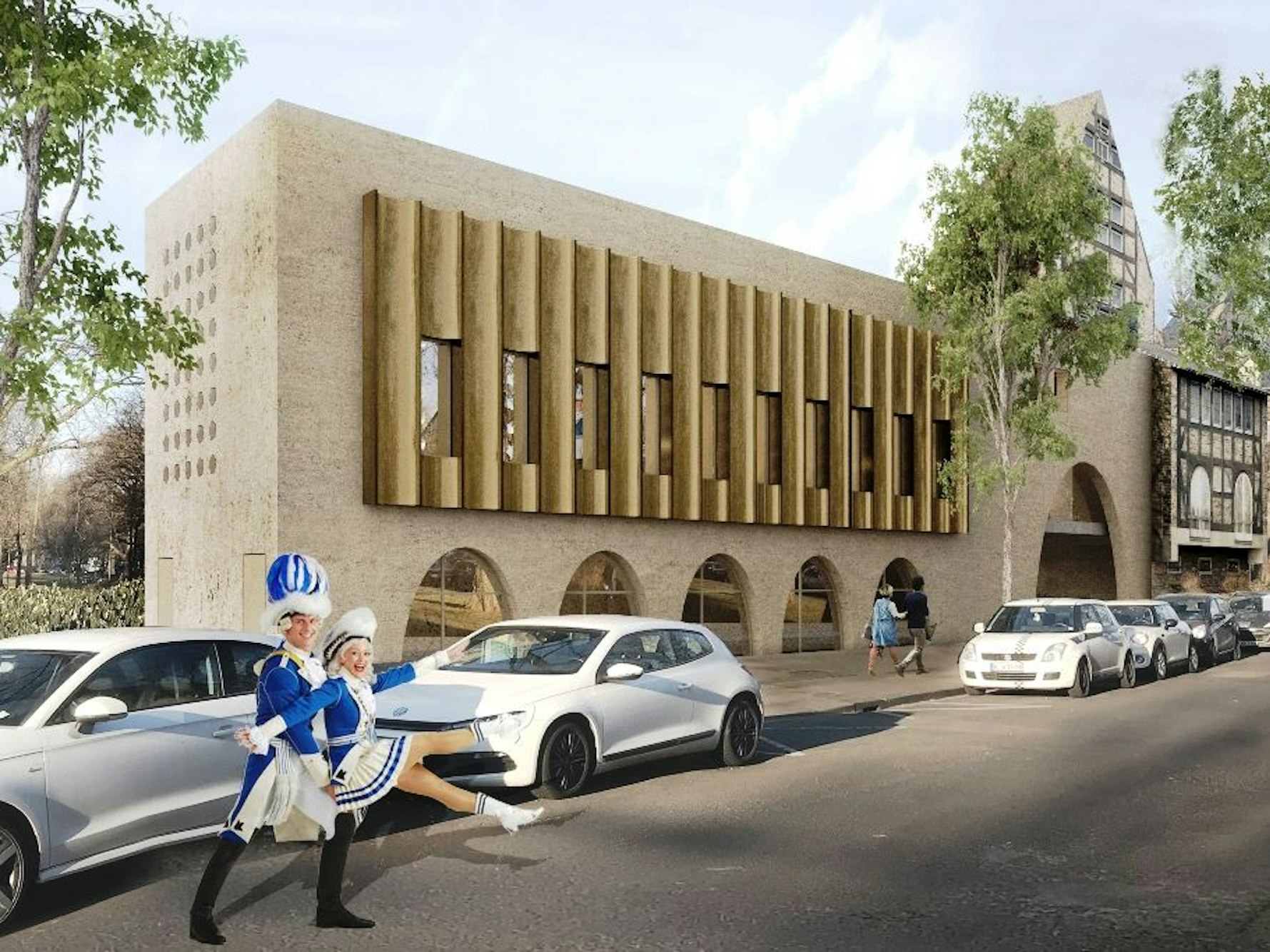 Animation des Anbaus am Sachsenturm in Köln. Die Blauen Funken bauen hier ihr Hauptquartier aus.