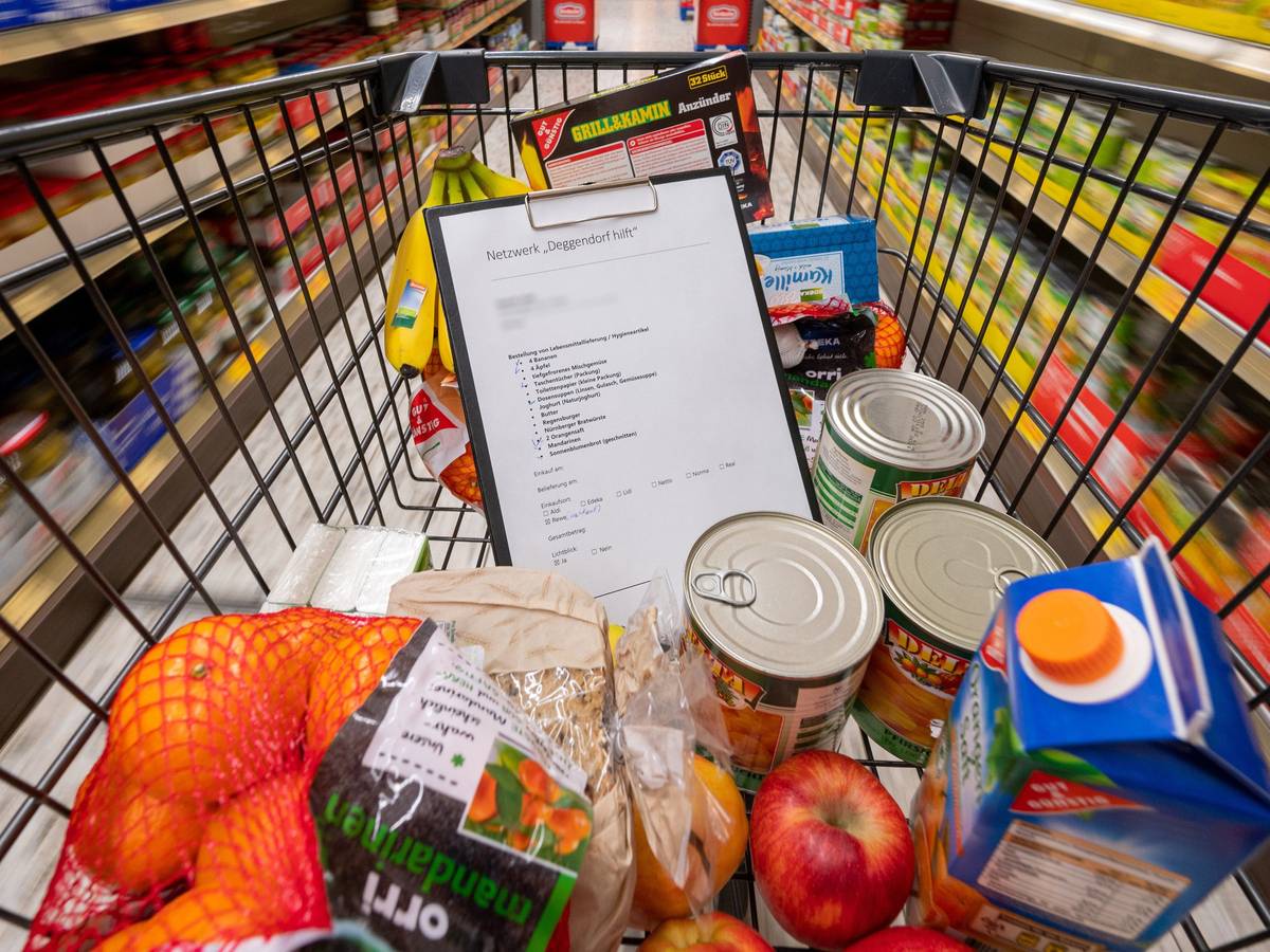 Nach einem Preisvergleich mit anderen Supermärkten schimpft eine Kundin gegen Aldi. Unser Foto zeigt einen Einkaufswagen mit einer Preisliste und verschiedenen Produkten.