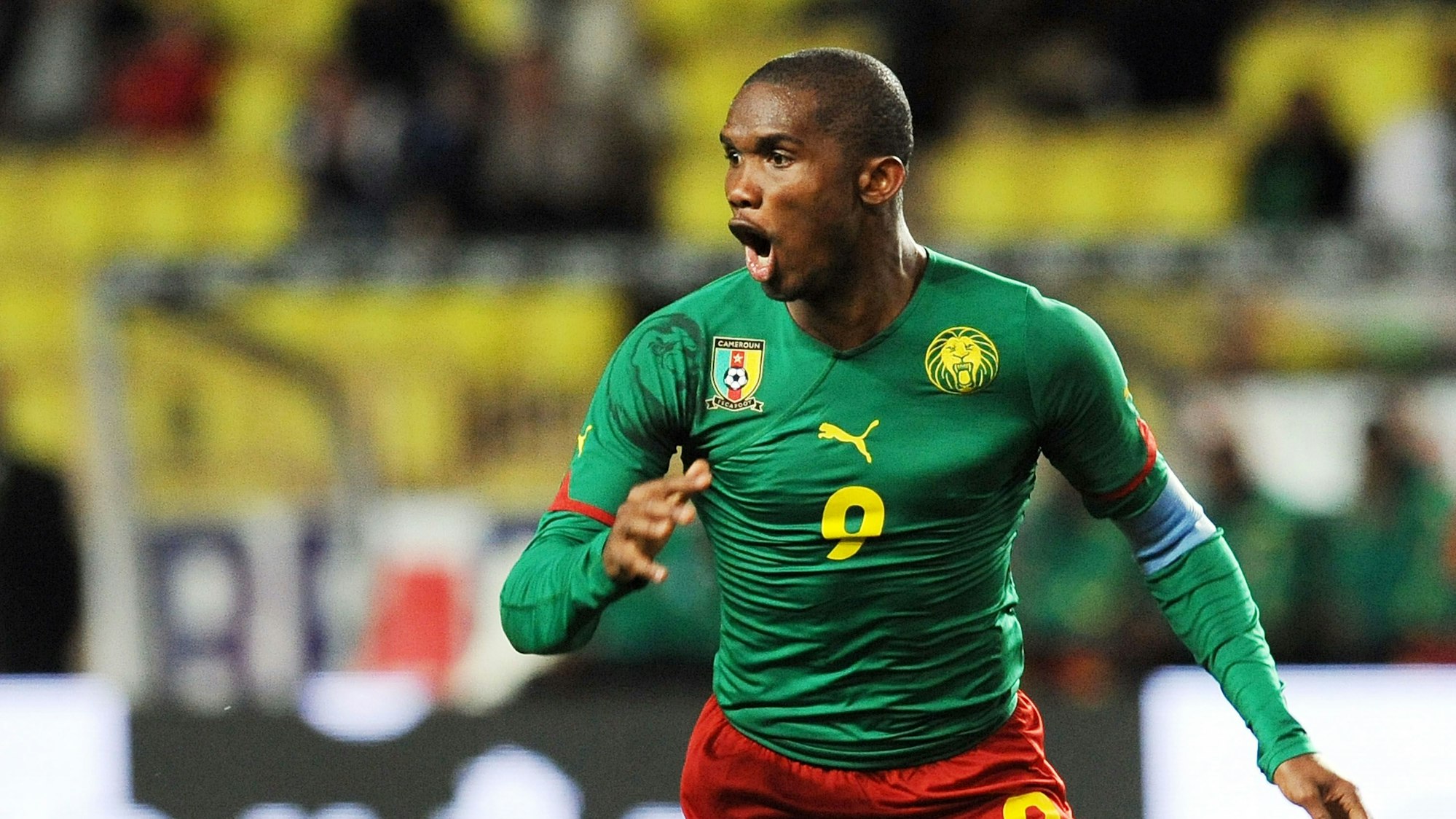 Samuel Eto'o 2010 in Monaco in einem Testspiel mit Kamerun gegen Italien.