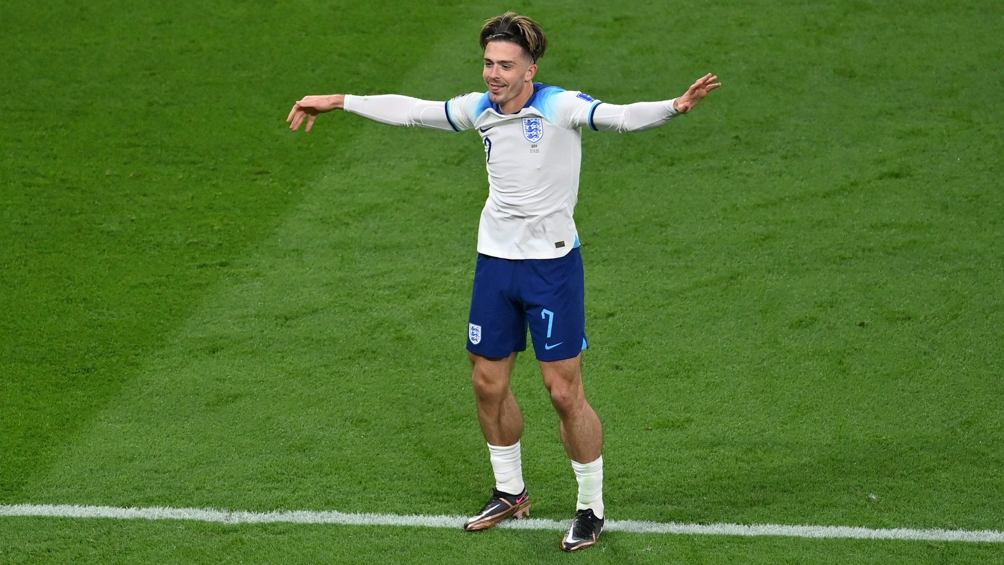 Jack Grealish am 21. November 2022 bei seinem Wurm-Jubel im WM-Spiel gegen den Iran.