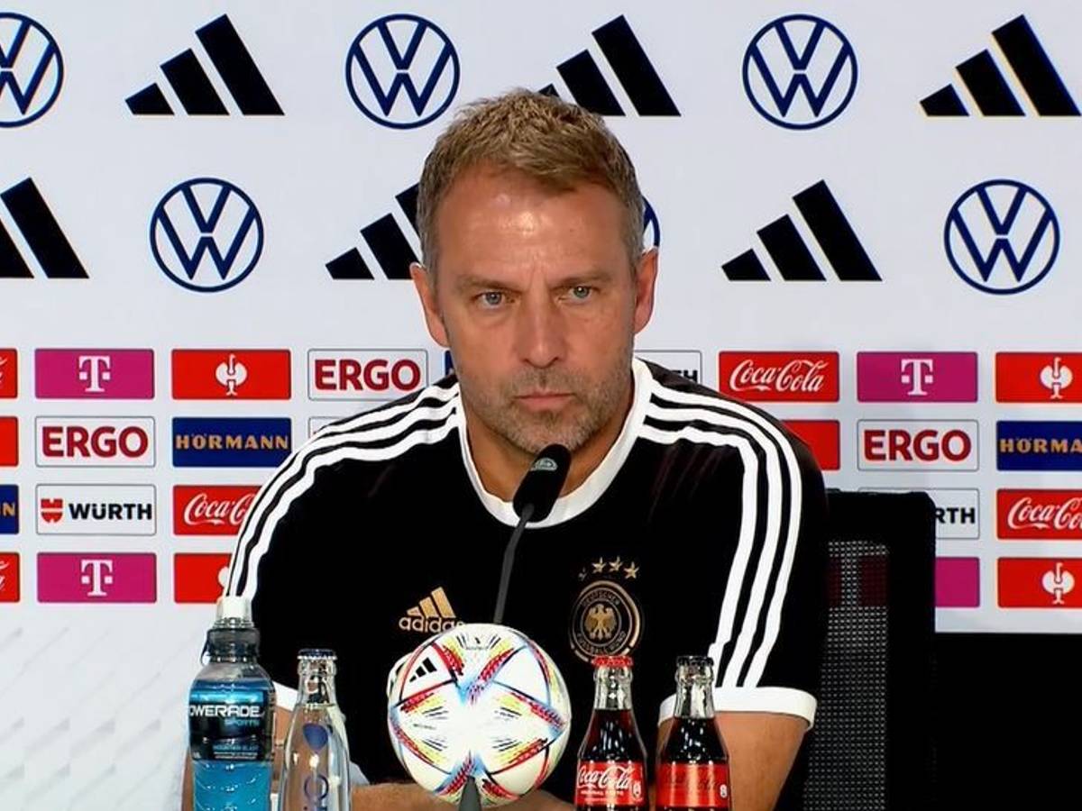 Hansi Flick gibt eine Pressekonferenz.