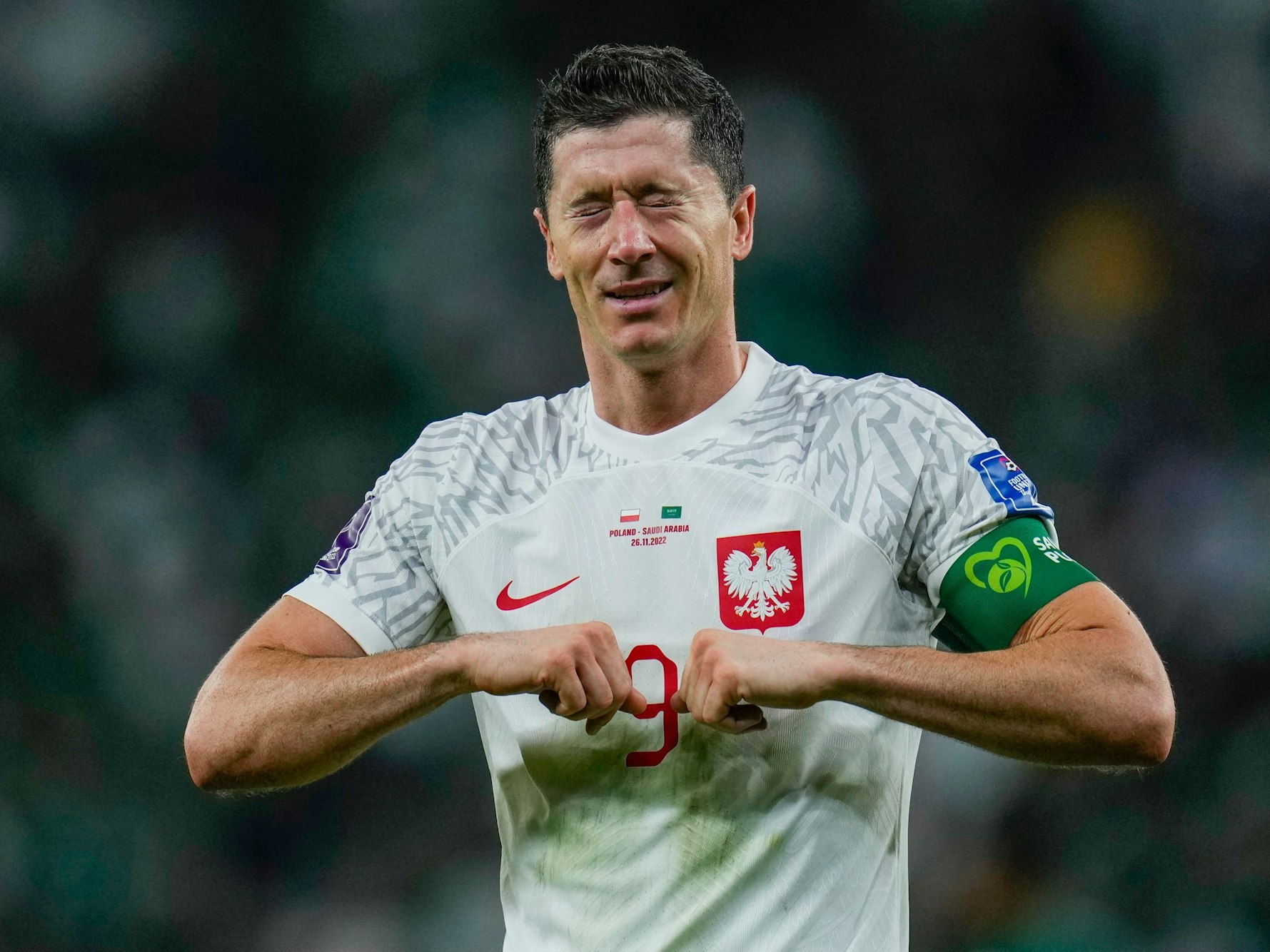 Polens Robert Lewandowski reagiert nach seinem ersten WM-Tor.