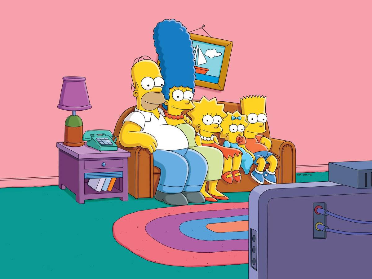 Homer, Marge, Lisa, Maggie und Bart in einer Szene der 29. Staffel „Die Simpsons“.