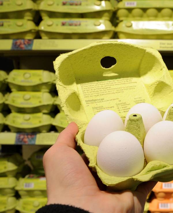 Eine Eier-Packung, aufgenommen im Januar 2011 in einem Supermarkt in Mülheim (Ruhr).