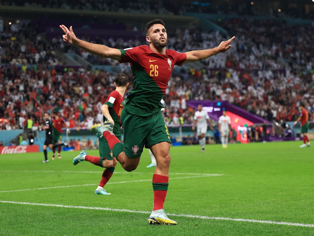 Goncalo Ramos jubelt nach seinem dritten Tor im WM-Achtelfinale gegen Portugal am 6. Dezember 2022.